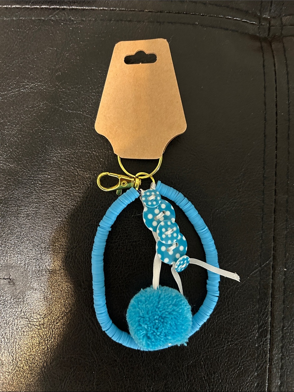 Handmade by my mom! Blue Beaded Loop Keychain with Ribbon Accent